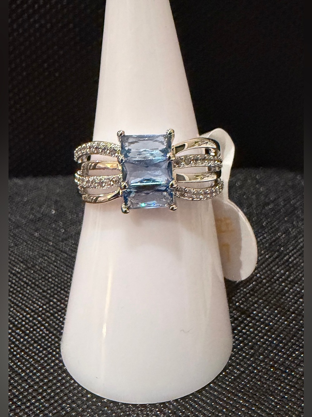 NWT BP Retro Aquamarine Blue CZ Rhodium ring Size 7